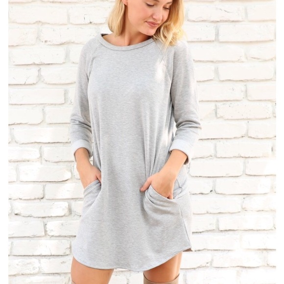 Sweatshirt material grey dress - Picture 2 of 5
